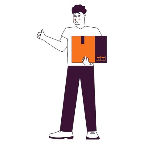 Premium Vector Man Holding A Package Box Delivery Man Giving Thumb Up