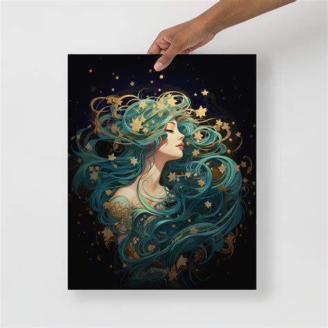 Celestial Star Goddess Art Nouveau Poster - Etsy