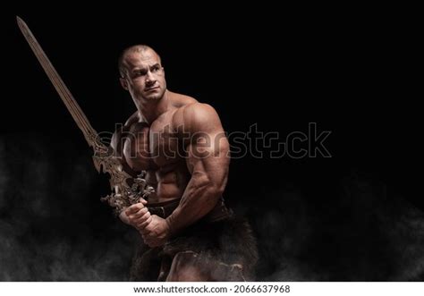 Ferocious Muscular Ancient Warrior Barbarian Fantasy Stock Photo