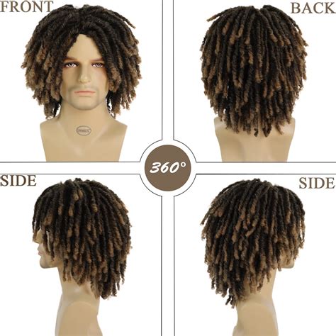 Gnimegil Short Dreadlocks Wig For Black Man Afro Bob Ombre Light Brown