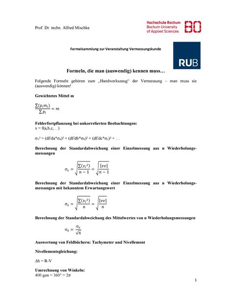 Formelsammlung Zur Vorlesung Prof Dr Techn Alfred Mischke Formeln