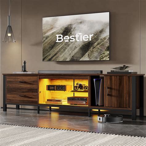 Bestier Modern LED TV Stand For TVs Up To 90 With Temper Glass Shelf