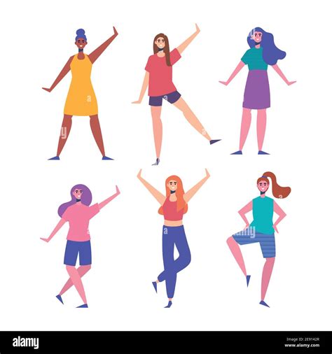 Six Happy Young Women Characters Stock Vector Image And Art Alamy