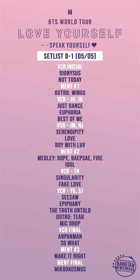 Bts Tour Love Yourself Speak Yourself Setlist Btsad