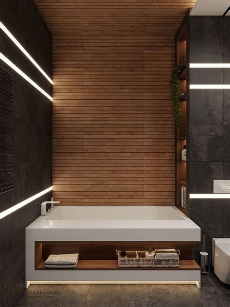 Luxurious Interior With Wood Slat Walls Bathroom Interior Design