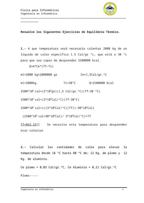 Docx Ejercicios De Equilibrio T Rmico Dokumen Tips