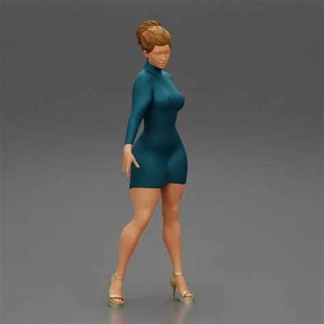 D Printable Beautiful Brunette Girl Posing In Dress By DGeschaft