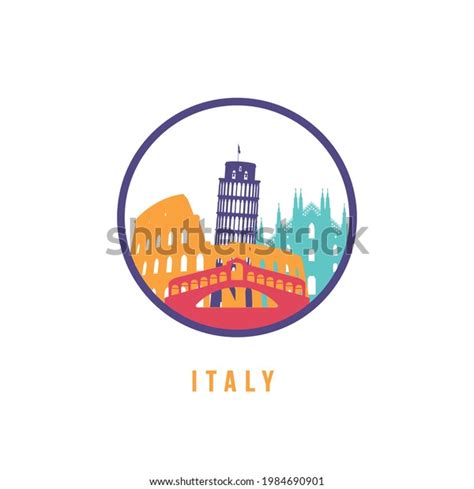 Famous Italy Landmarks Silhouette Colorful Italy Stock Vector Royalty