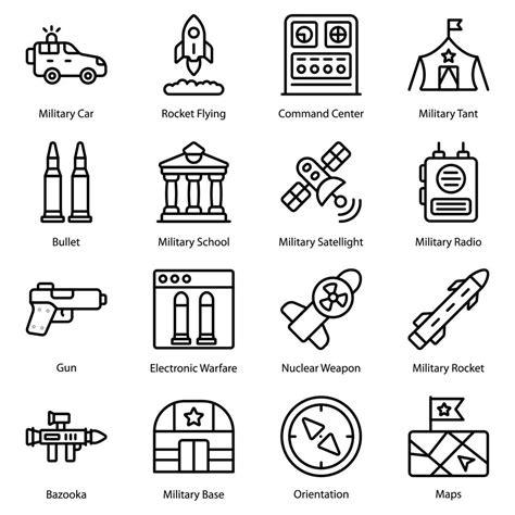 Military Line Icons Set Vector Art At Vecteezy