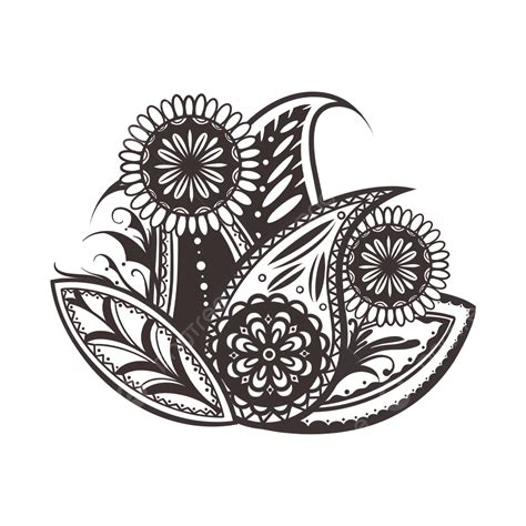 Traditional Flowers Png Transparent Paisley Flower Black And White