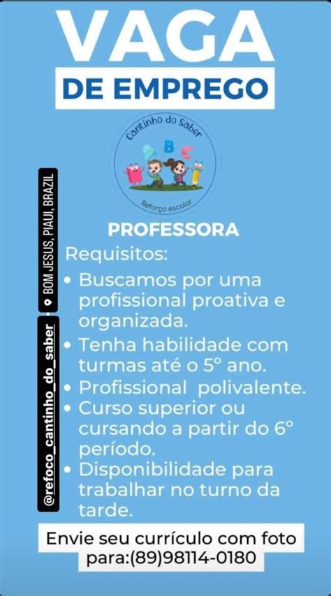 Professora Bom Jesus Pi Vaga S Themos Vagas Empregos E