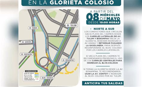 Anuncian cambios de circulación en la Glorieta Colosio de Cancún