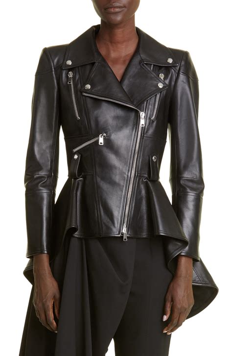 Alexander McQueen Peplum Lambskin Leather Moto Jacket In Black Lyst