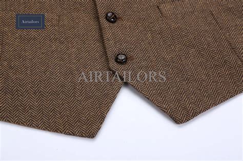 Herringbone Tweed Suit Vest For Men Vintage Slim Fit Wool