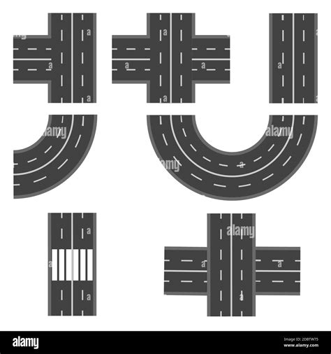 Set Of Different Road Highway Sections Vector Illustration Stock