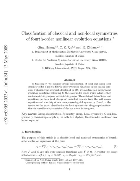 Pdf Classification Of Local And Nonlocal Symmetries Of Fourth Order