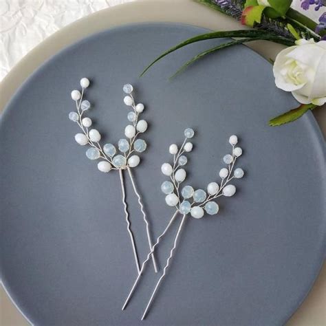 Blue Opal And White Bridal Hair Piece Crystal Hair Pins Etsy Artofit