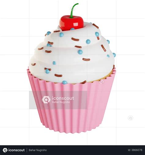 Cupcake With Cherry 3d Illustration Download In Png Obj Or Blend Format