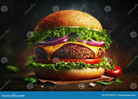 Thick Juicy Beef Burger Sandwiched Between Two Soft Buns In Homemade Burger Stock Illustration