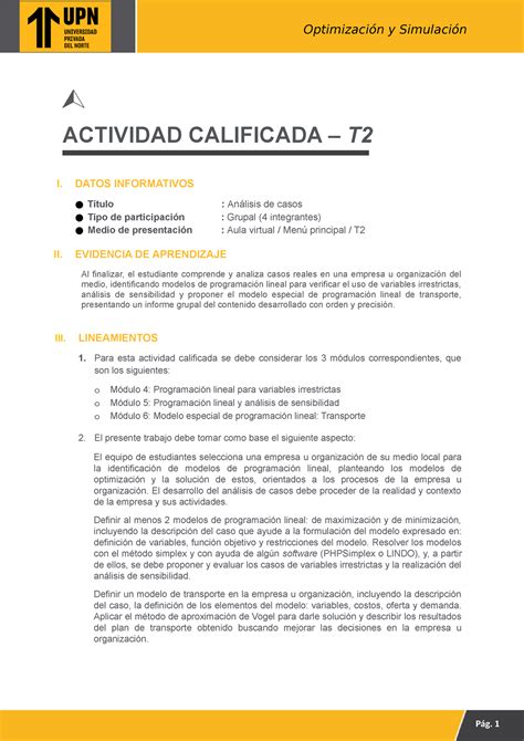 OPER Examen T2 ACTIVIDAD CALIFICADA T I DATOS INFORMATIVOS