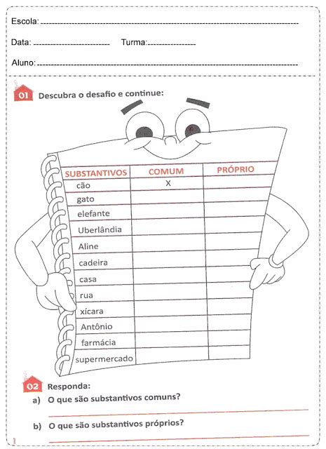 Atividades para Imprimir SUBSTANTIVO PRÓPRIO E COMUM SÓ ESCOLA