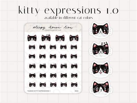 Tuxedo Cat Sticker Sheet Cute Small Mood Tracker Kitty Faces Etsy