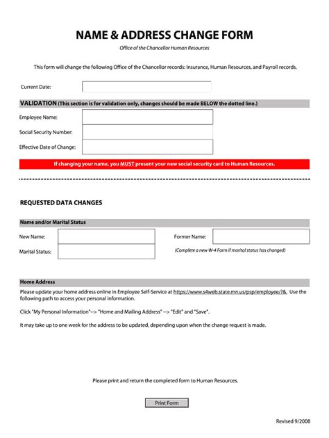 Fillable Online Name Address Change Form Mnscu System Office Hr Fax