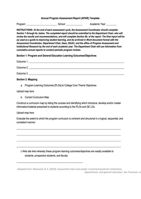 Annual Program Assessment Report Apar Template Printable Pdf Download