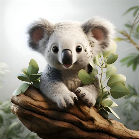 Premium Photo | Cute koala with eucalyptus leaves on the tree