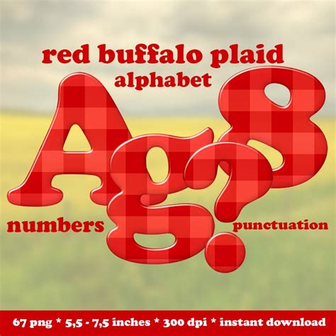 Red Buffalo Plaid Digital Alphabet Clipart Red Plaid Font Etsy