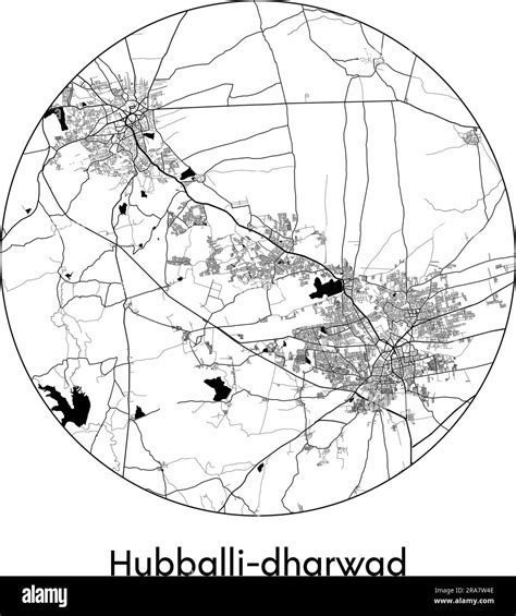 City Map Hubballi Dharwad India Asia Vector Illustration Black White