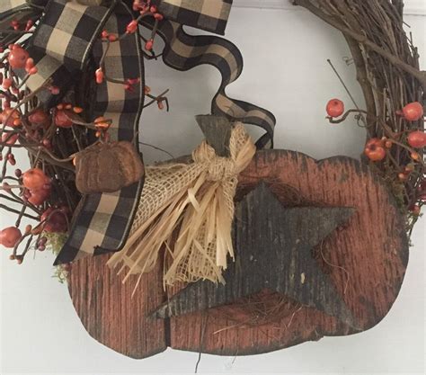 Pumpkin Wreath Primitive Fall Wreath Rustic Fall Decor Etsy