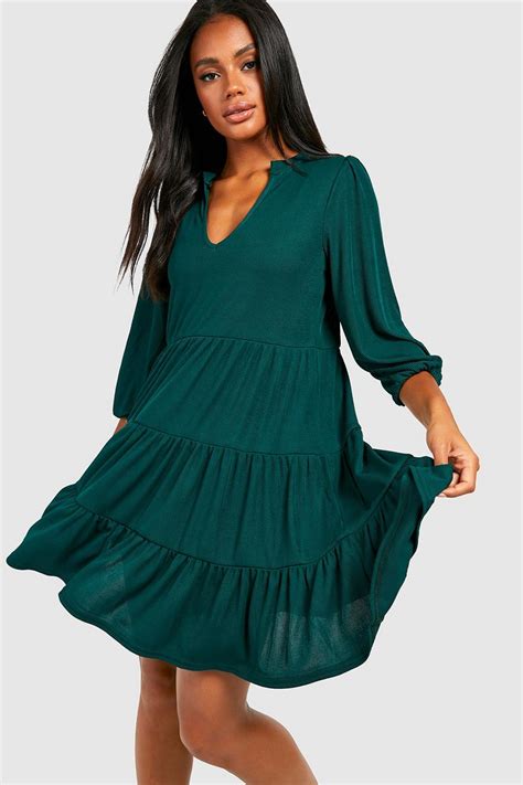 Rib V Neck Smock Dress Boohoo