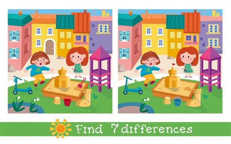 Find 7 Differences Game For Children Activity Vector Image