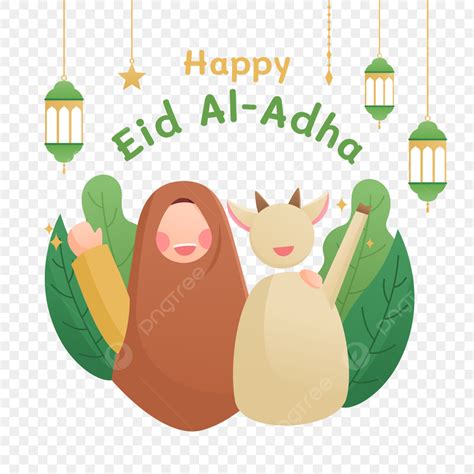 Eid Al Adha Vector Art Png Happy Eid Al Adha Muslimah Girl And Goat