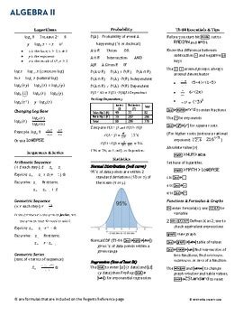 Algebra 2 Regents One Page Cheat Sheet By Mike Everett Lane TPT