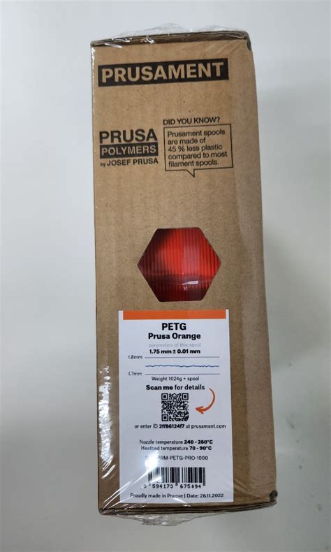 Prusament PETG Orange Original Prusa Filament Free Shipping