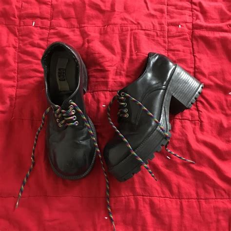 Vintage black leather Oxford heels Size: 6.5 Super... - Depop