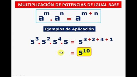 MultiplicaciÓn De Potencias De Igual Base Youtube