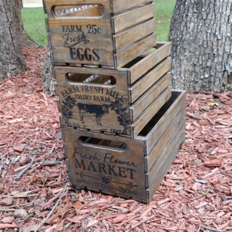 Rustic Wooden Crates Made From Natural Pine Wood Set Of 3 Etsy