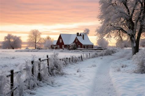 Premium Photo | Rural winter landscape with a farm