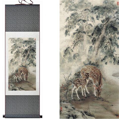 sika deer painting traditional Chinese Art Painting Home Office Decoration Chinese painting deer ...