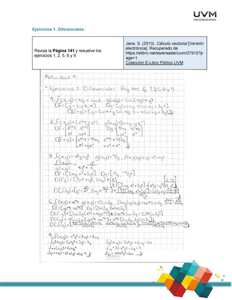 A4 ACV Actividad 4 De Calculo Vectorial Ejercicios 1 Diferenciales