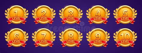 Gold Badges With Level Number For Game Ui Design Stock Vector