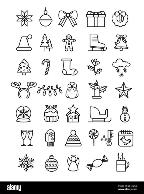 Vector Illustration Simple Set Of Christmas Icons New Year And Winter