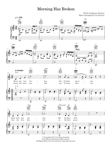 Morning Has Broken Sheet Music For Piano Vocals By Cat Stevens Official