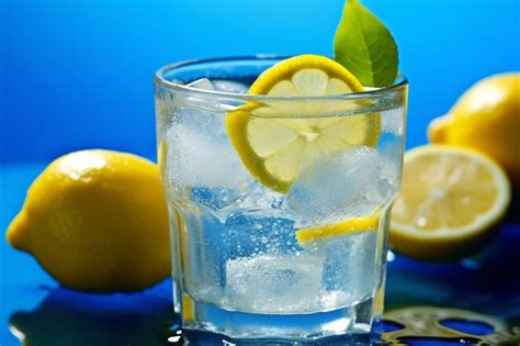 Premium AI Image A Glass Of Ice Water With Lemon Slices And A Slice