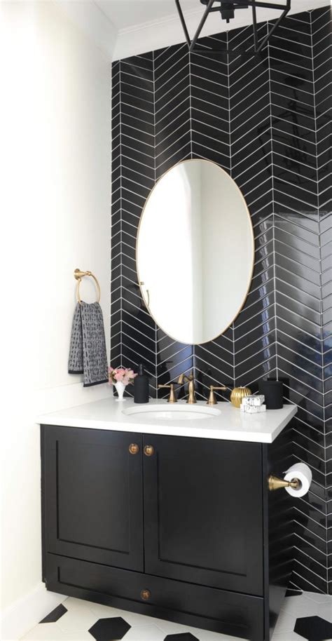 Bathrooms With Black Herringbone Tiles