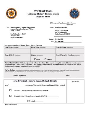 State Of Iowa Criminal History Record Check Request Form Fill Online