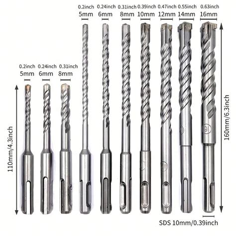 Set De 10 Brocas De Martillo Rotativo Con Punta De Carburo SDS Plus De